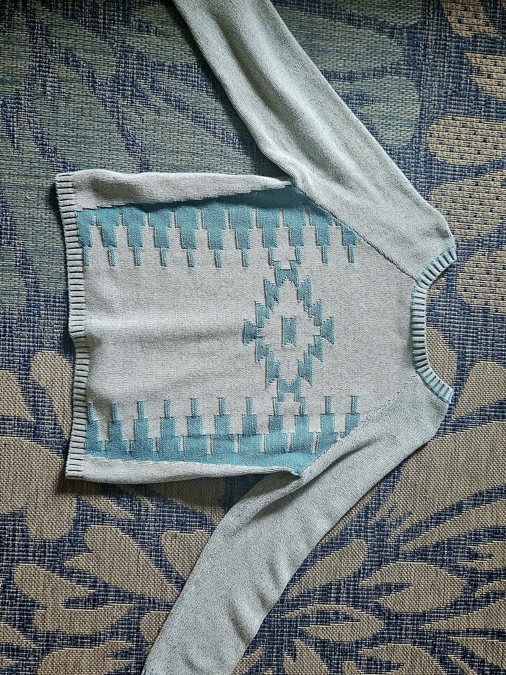 Pendleton Teal and Cream Women's Crewneck Sweater - Picture 3 of 6